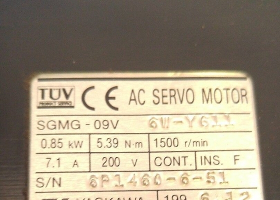 Yaskawa SGMG-09V 6W-YG11 সার্ভো মোটর 0.85 KW 5.39 NM 1500 R/MIN 10.7 AMP